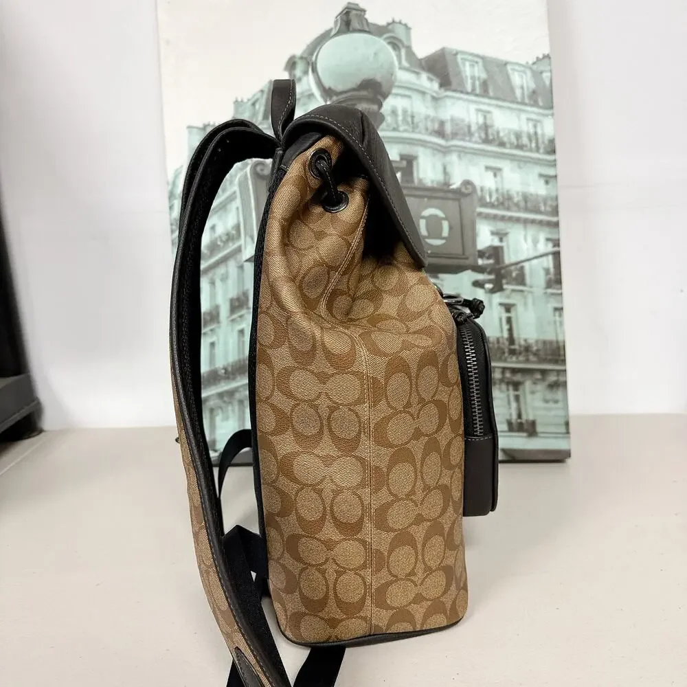 Coach C9866 Sullivan Backpack In Blocked Signature Canvas IN Khaki Charcoal - Picture 3 of 6